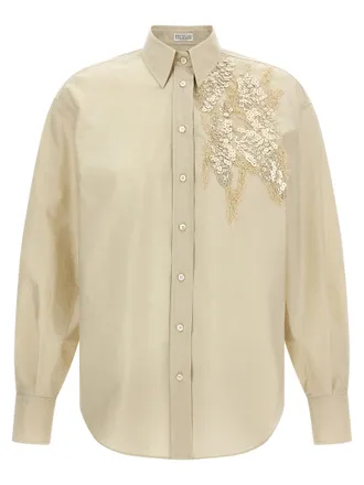 Brunello Cucinelli Womens Sequin Embroidery Shirt