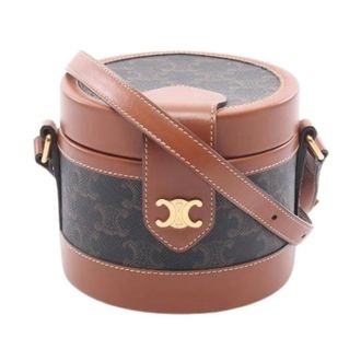 Celine Pre-owned Tambour Small Triomphe Coated Canvas Shoulder Bag - Dames - Pre-owned - Bruin - Maat: ONE Size Leer