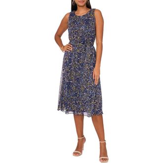 Chaus Floral Sleeveless Midi Dress in Denim/yellow at Nordstrom, Size 8