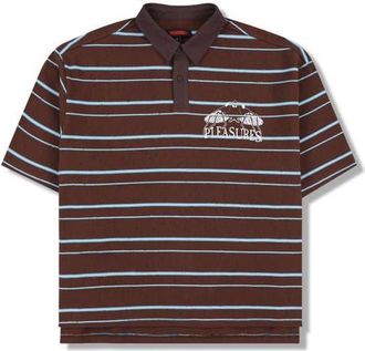 Pleasures Teleport Stretch Cotton Graphic Polo in Brown at Nordstrom, Size Xx-Large