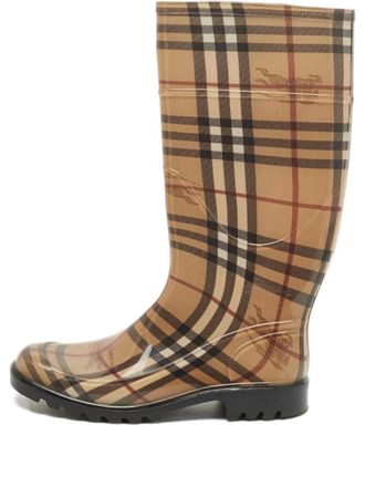Burberry House Check round-toe boots - women - PVC/Rubber/Fabric - 37 - Brown