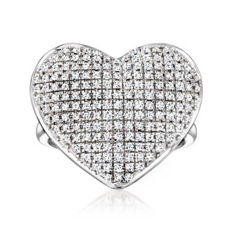 Ross-Simons Pave Diamond Heart Ring in Sterling Silver