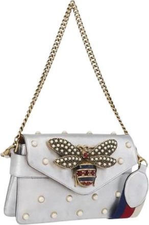 Gucci Pre-owned Cross Body Bags, female, Gray, Size: ONE SIZE Pre-owned Leather Cross Body Bag