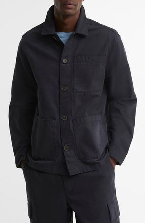 Barbour Tartan Trim Washed Cotton Shirt Jacket in Dark Navy at Nordstrom, Size Xx-Large