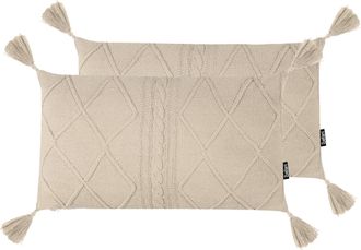 Beliani Conjunto De 2 Cojines De Algod&oacute;n Trenzado 30 X 50 Cm Beige Claro Caesia