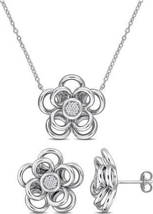 Delmar Diamond Pav&eacute; Flower Earrings & Necklace Set in White at Nordstrom Rack