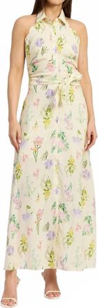 En Saison Scallop Halter Maxi Dress In Yellow Multi