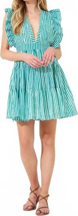 Oliphant Striped Cross Back Dress In Green And White