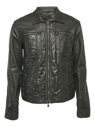 John Varvatos zip-front denim jacket - men - Cotton/Polyester/Elastane - M - Black