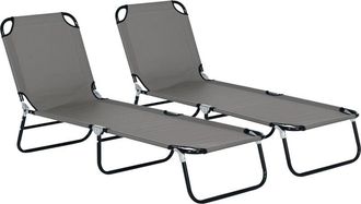 OUTSUNNY 2 Piece Reclining Chaise Lounge with 5-Level Adjustable Backrest Grey