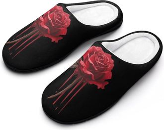 Generic Dripping Rose Mens House Slippers Memory Foam Washable Cotton Slip on Home Shoes