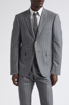 Thom Browne Flannel Chalk Stripe Sportcoat with Armbands in Medium Grey at Nordstrom, Size 4