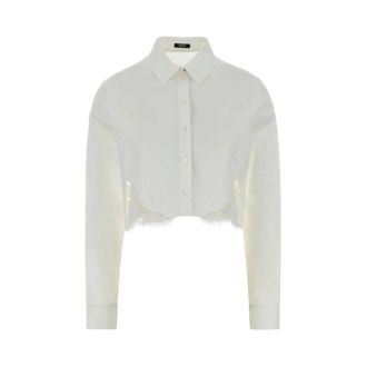Versace Shirts, female, White, Size: XS Lace-Trim Cotton-Poplin Shirt