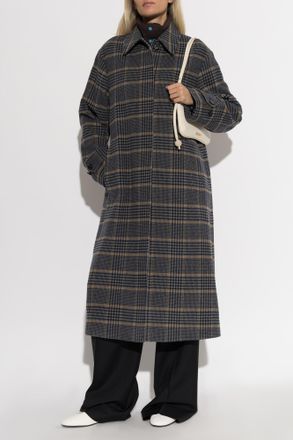Paul Smith Wool Coat In Check Pattern, Womens, Grey