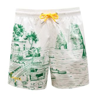 MC2 Saint Barth Beachwear, male, White, Size: XL Gustavia Placed Print Faraglioni 01