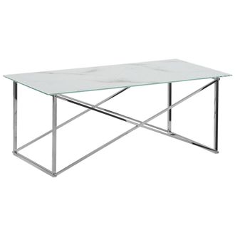 Beliani Beliani - Mesa De Centro Rectangular Tablero De Vidrio Templado Con Efecto M&aacute;rmol Blanco Patas Plateadas Base De Acero Inoxidable 100 X 50 Cm Glam Emp