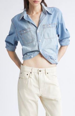R13 Wrap Around Denim Work Shirt in River Blue at Nordstrom, Size Small