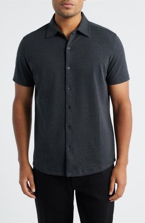 Robert Barakett Keyes Slim Fit Microprint Short Sleeve Knit Button-Up Shirt in Black at Nordstrom, Size Xx-Large