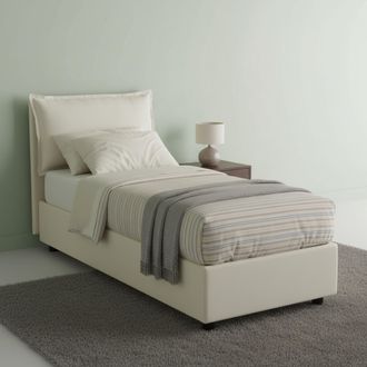 Dmora Dmora - Cama Individual Dasenci, Cama Contenedor Con Revestimiento De Tela, 100% Made In Italy, Apertura Frontal, Adecuado Para Colch&oacute;n Cm 90x200, Bei