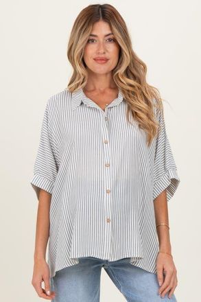 Pinkblush Striped Boxy Button Down Top in Black at Nordstrom, Size Large/x-Large