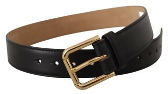 Dolce & Gabbana Womens Black Solid Leather Classic Gold Waist Buckle Belt
