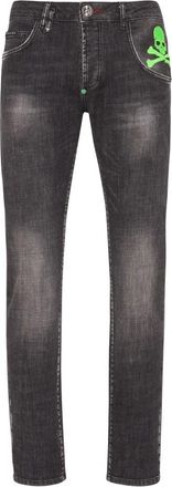 Philipp Plein Denim Broek Super Straight Cut Skull&Bones - Heren - Slim Fit Jeans - Zwart - W28 - Denim - Jeans