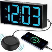 OEM Reloj Despertador Luminoso Rnemitery De 7 Pulgadas Con Vibraci&oacute;n Y Alarma Extra Fuerte, Pantalla Led Con D&iacute;gitos Extra Grandes, Carga Usb Y Bater&iacute;a De