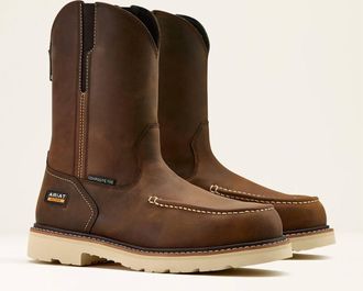 Ariat Mens Rebar Lift Pull On Moc Toe Composite Toe Work Boot - Medium In Distressed Brown