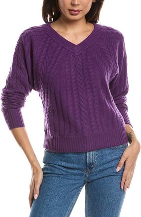Fort&eacute; Cashmere Diagonal Cable V-Neck 100% Cashmere Sweater