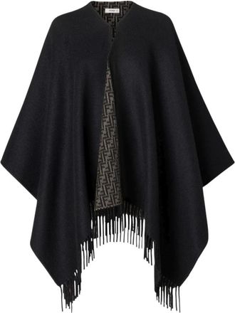 Fendi FF Zucca Poncho van wol en kasjmier - Dames - Jassen - Zwart - Maat: ONE Size Wol