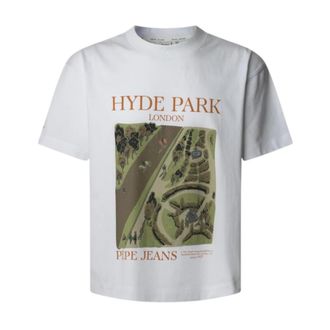 Pepe Jeans London T-Shirts, male, White, M, Classic Short Sleeve Tee with Front Print