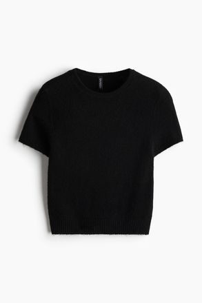 H&M T-Shirt aus Feinstrick - Schwarz
