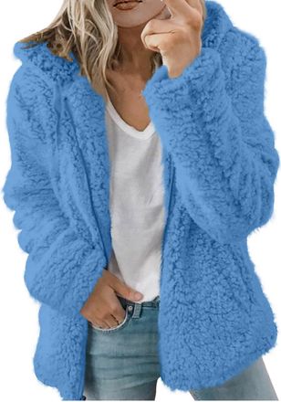 Generic WomenS Fleece Jacket Sherpa Lined Full Zip Up Hoodie Winter Warm Soft Teddy Sherpa Outwear Long Sleeve Comfy Loose Hooded Sweatshirt Jumpers