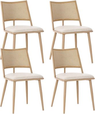 Urban Meuble Juego de 4 sillas de comedor de madera clara con respaldo de rat&aacute;n