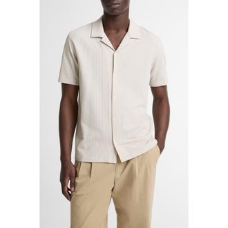 Vince Stripe Seersucker Button Down Top in Mineral/optic White at Nordstrom, Size Xx-Large