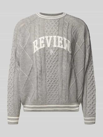 Review Strickpullover mit Label-Stitching in Hellgrau Melange, Größe XXL