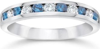 Pompeii3 1/2ct Blue & White Diamond Channel Set Wedding Ring 14K White Gold Size Selectable