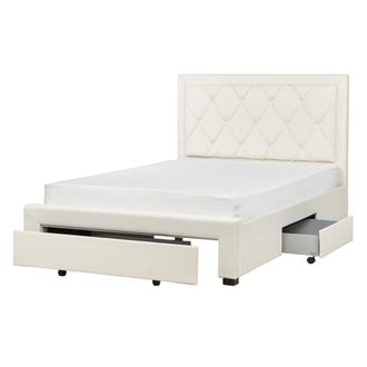 Beliani Beliani - Cama Con Almacenaje De Terciopelo 140 X 200 Cm Cajones Cabecero Alto Capiton&eacute; Glamuroso Beige Claro Lievin