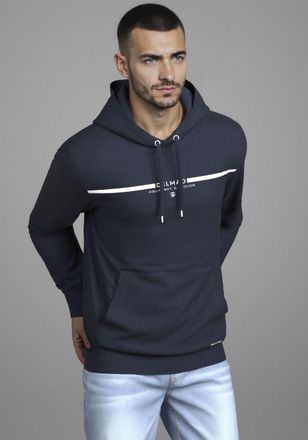 DELMAO Kapuzensweatshirt DELMAO, Herren, Gr. 4XL, blau (marine), Sweatware, Obermaterial: 60% Baumwolle, 40% Polyester, bedruckt, schmal, Sweatshirts Kapuzen