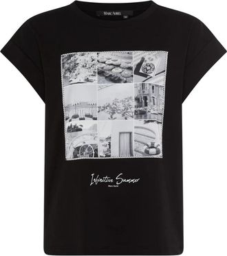 Marc Aurel Katoenen T-shirt met foto applicatie - Dames - T-shirts - Zwart - XL - Katoen - Tops