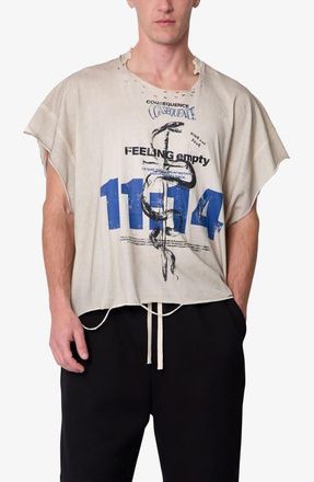 mnml Sleeveless Distressed Graphic Cutoff T-Shirt in Off White at Nordstrom, Size Xx-Large