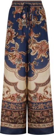 Zimmermann Zijden broek met wijde pijpen en paisleyprint - Dames - Wijde Broeken - Veelkleurig - S - Leer - Broeken