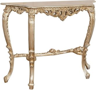 Biscottini International Wooden Console Table With Antique Silver Leaf Finish Made In Italy