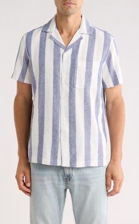 Nordstrom Linen Blend Camp Shirt in Blue Bijou Cabana Stripe at Nordstrom Rack, Size Xx-Large