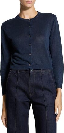 Theory Linen Blend Crop Cardigan in Nocturne Navy at Nordstrom, Size X-Large