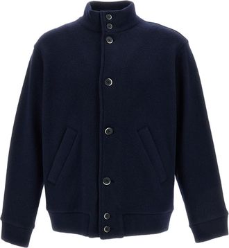Barena Navy Blue Double-Blend Wool Jersey Blouson Jacket