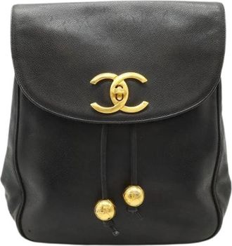 Chanel Pre-owned Leren Rugzak - Dames - Vintage Rugzakken - Zwart - ONE Size - Leer - Vintage