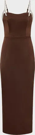 Rachel Gilbert Leora Crystal-Strap Crepe Ankle Gown
