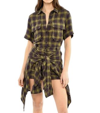 Diesel Green Checks Shirt Collar Mini Dress