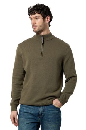 Maine Premium Pure Cotton Half Zip Funnel Jumper, L, khaki